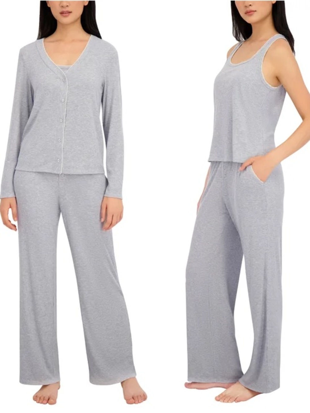 NEW Live2Lounge Women's Soft Tank & Cardigan Lounge Set - Light Gray